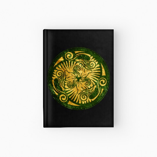 Sleeping kittens, gold on green Hardcover Journal