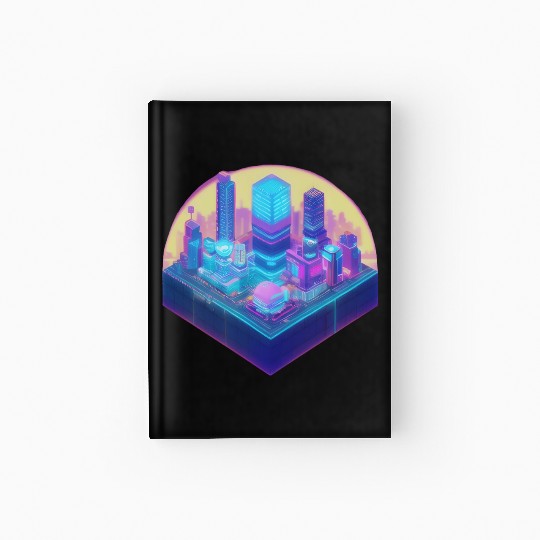 Small City Block - Isometric Style - Retro Sunset Hardcover Journal