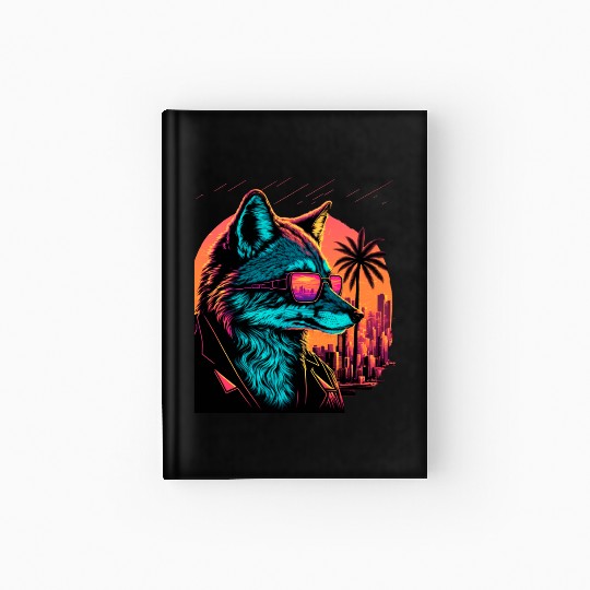 Retro Futuristic Synthwave Fox Hardcover Journal