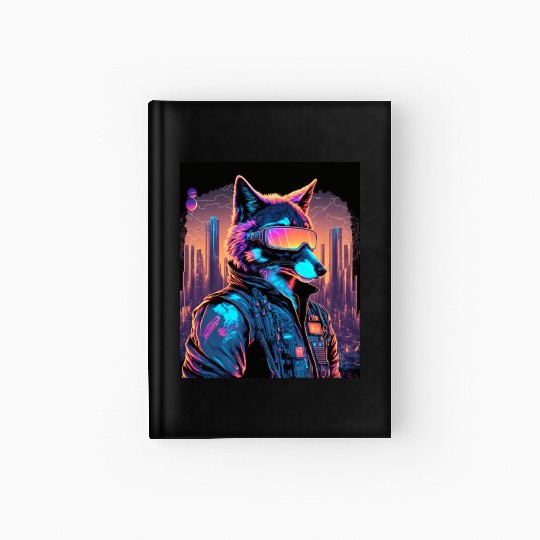 Retro Futuristic Synthwave Fox Hardcover Journal