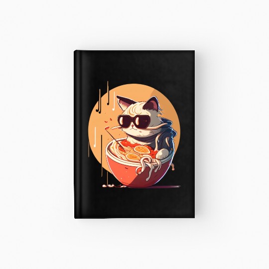 cat eating Chinese food,cute design for Meow lover Hardcover Journal