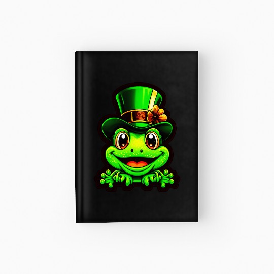 Grinning Frog Wears St. Patrick Day Top Hat Hardcover Journal