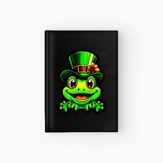 Grinning Frog Wears St. Patrick Day Top Hat Hardcover Journal