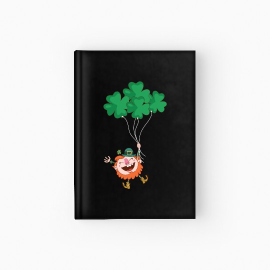 Lerechaun Hanging On Clover Balloons - St Patricks Hardcover Journal