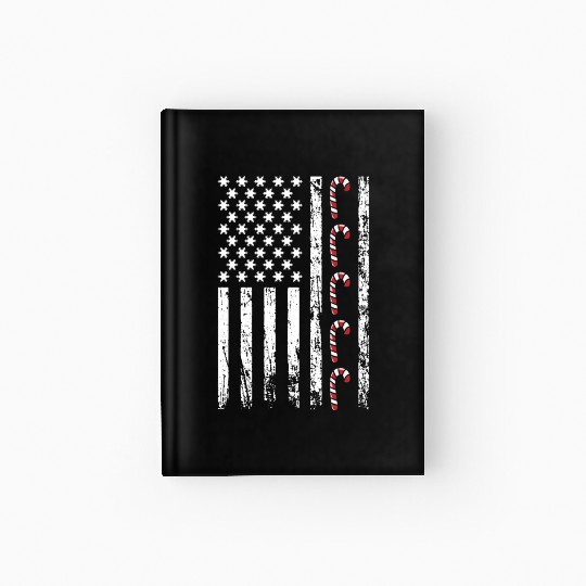 American Christmas Vintage Flag Cane Candy Xmas Hardcover Journal