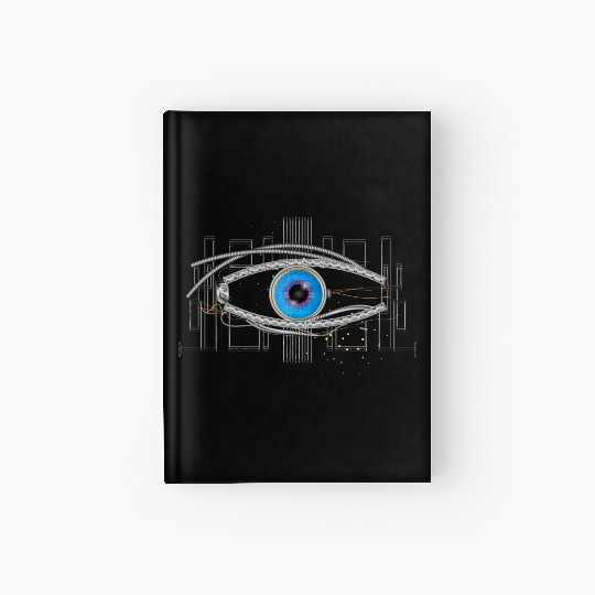 cool blue cyborg or robot eye Hardcover Journal