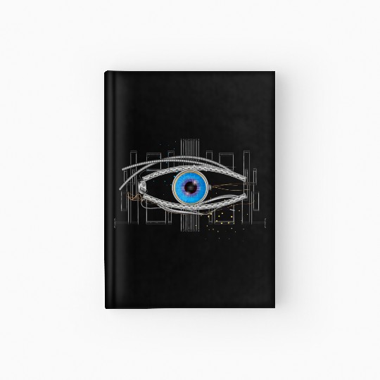 cool blue cyborg or robot eye Hardcover Journal