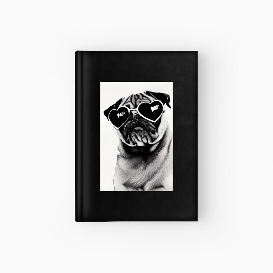 pug with sunglasses art print poster gift Hardcover Journal