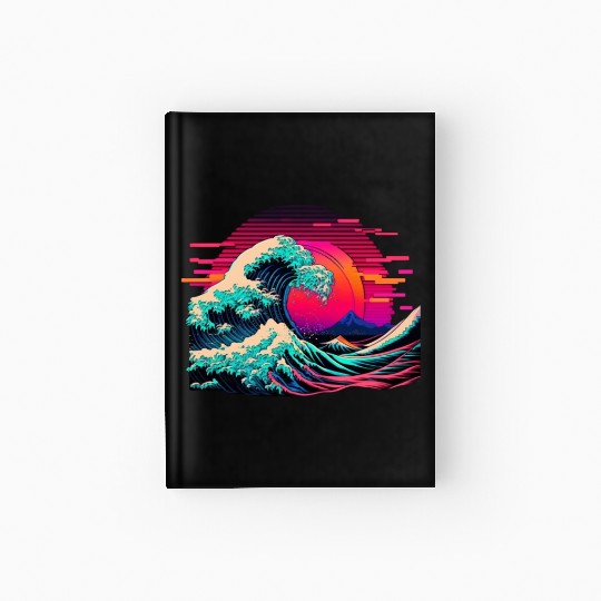 Vaperwave Aesthetic Glitch Great Wave Retrowave Sy Hardcover Journal