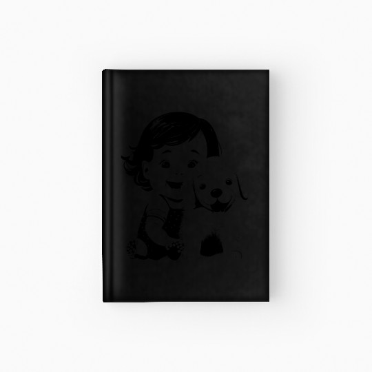 Sweet baby smiling with lovely puppy Hardcover Journal