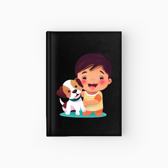 Sweet baby smiling with lovely puppy Hardcover Journal
