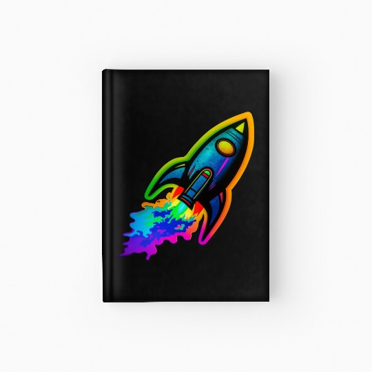 Psychedelic Retro Neon Rocket Hardcover Journal