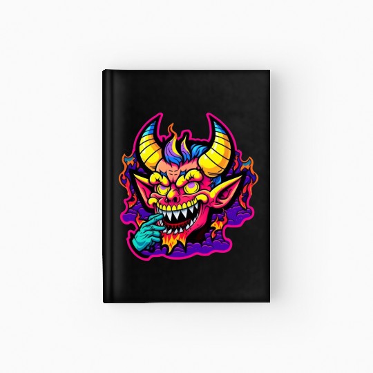 90's Style Neon Cartoon Crazy Devil Hardcover Journal