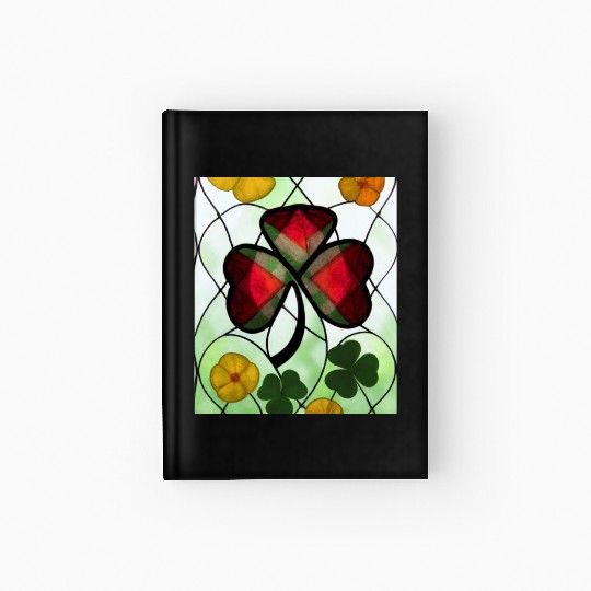 Red plaid Shamrock with Yellow Poppies (AI Art) Hardcover Journal