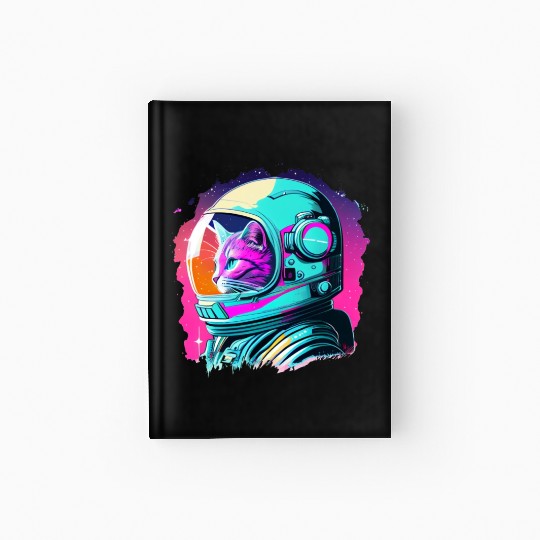 Aesthetic Vaporwave Space Cat 80s 90s Astronaut Hardcover Journal