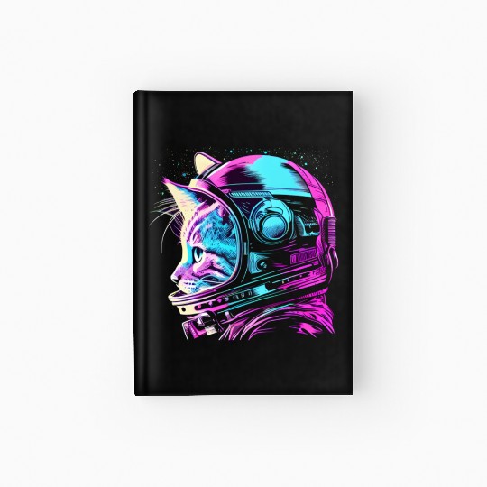 Aesthetic Vaporwave Space Cat 80s 90s Astronaut Hardcover Journal