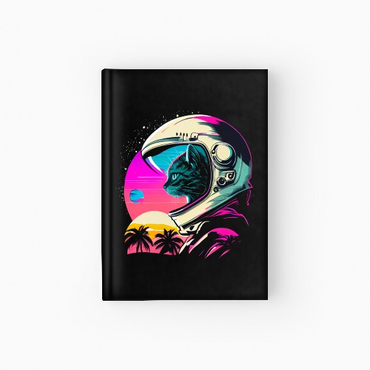 Aesthetic Vaporwave Space Cat 80s 90s Astronaut Hardcover Journal