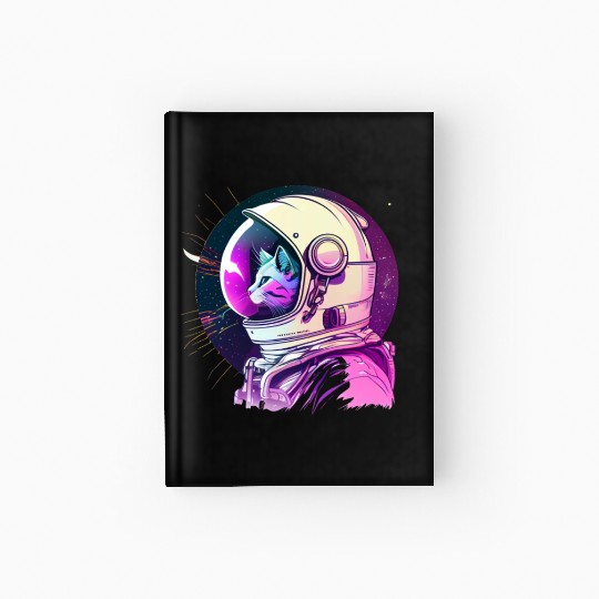 Aesthetic Vaporwave Space Cat 80s 90s Astronaut Hardcover Journal
