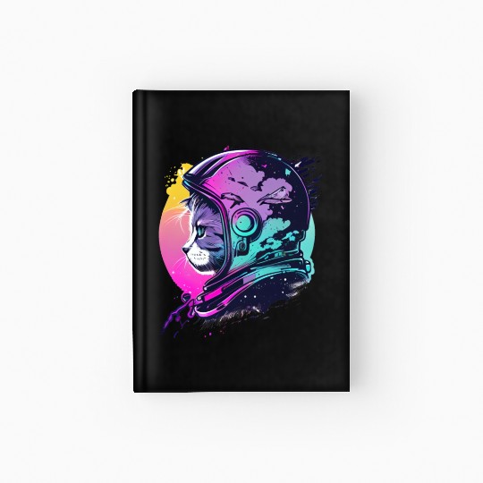 Aesthetic Vaporwave Space Cat 80s 90s Astronaut Hardcover Journal