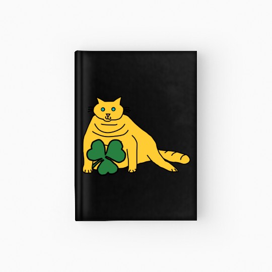 Saint Patricks Day Yellow Chonk Cat with Shamrock Hardcover Journal