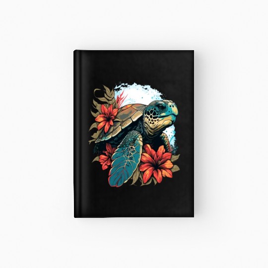 Turtle Hawaiian Sea Turtles Hibiscus Flower Hardcover Journal