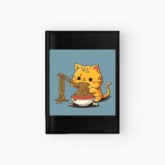 Japanese cat eating spaghetti Hardcover Journal