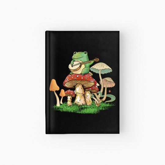 Frog Playing Instrument On Mushroom Hardcover Journal
