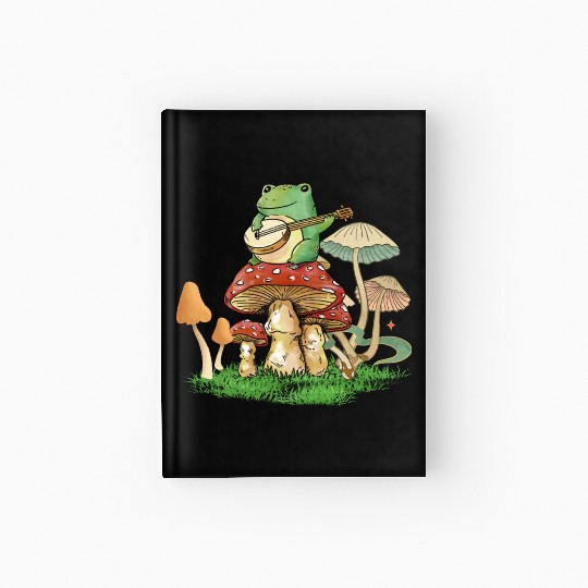Frog Playing Instrument On Mushroom Hardcover Journal