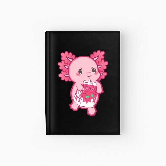 Kawaii Axolotl Strawberry Milk Teen Girl Kids Japa Hardcover Journal