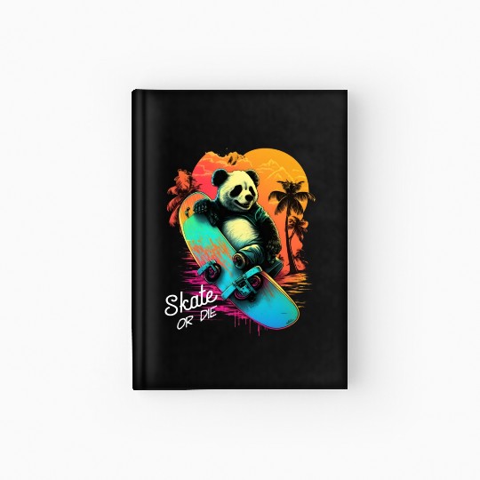 Cool Retro Panda Skateboard Neon Gift Hardcover Journal