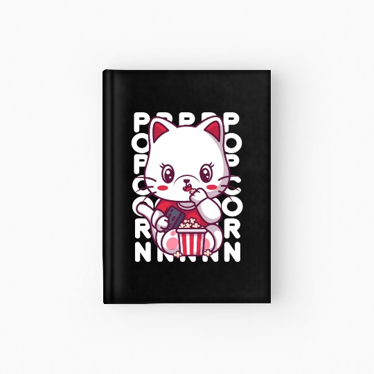 Cat Eating Popcorn Hardcover Journal