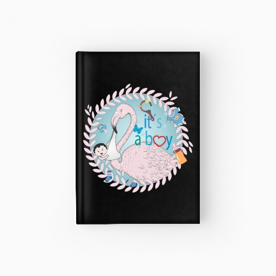 Flamingo with baby and baby paraphernalia Hardcover Journal