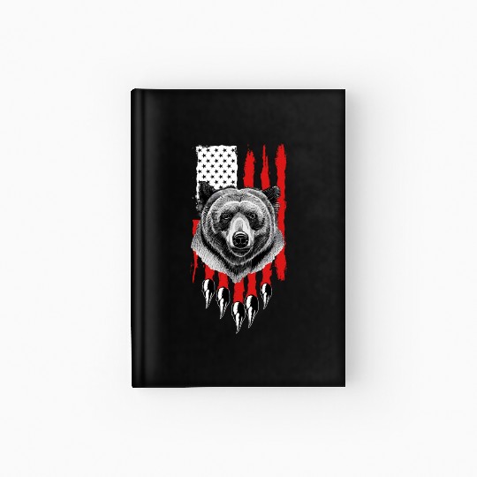 American US Flag Claw Grizzly Bear Hunting Patriot Hardcover Journal