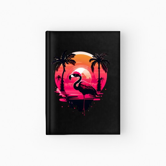 Retro Sunset Pink Flamingo Summer Design Flamingo Hardcover Journal