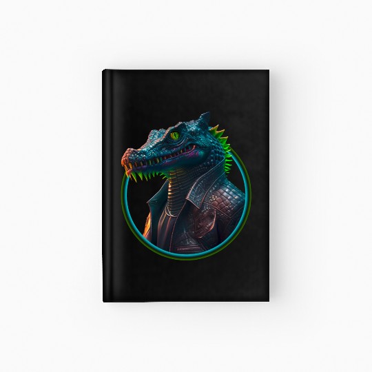 Neon punk crocodile in leather jacket Hardcover Journal