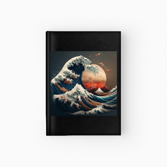 Great Wave Retro sunset Japanese art Hardcover Journal