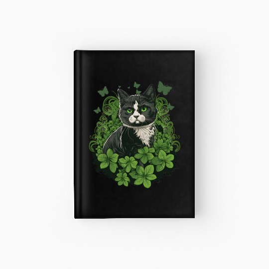 Black and white cat with ivy and butterflies Hardcover Journal