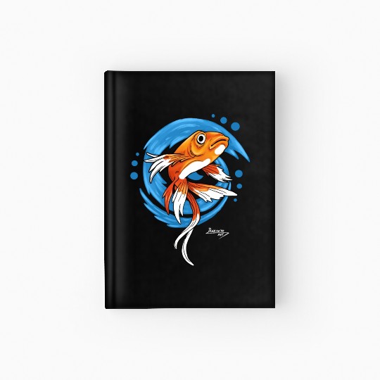 Carp Koi Fish on Blue waves green Hardcover Journal