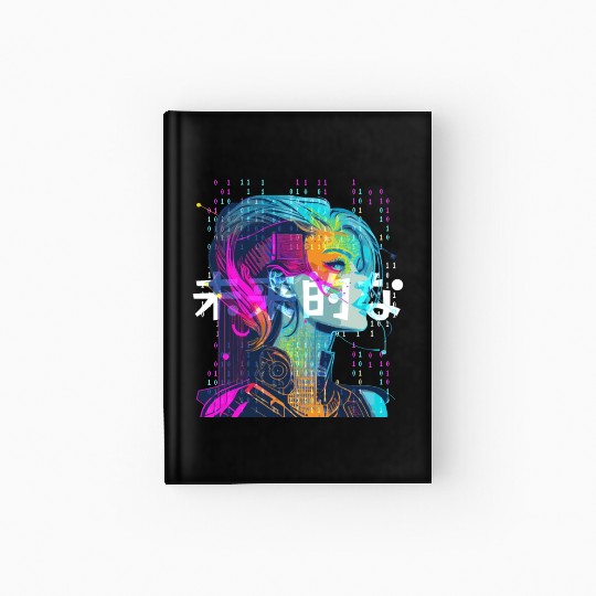 Binary Cyberpop Girl Japanese Futurism Aesthetic Hardcover Journal