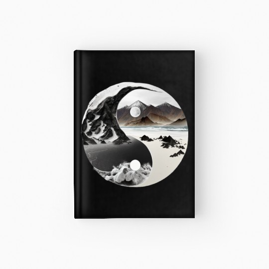 Ying Yang - mountains - beach Hardcover Journal
