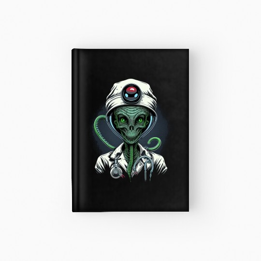Alien Nurse Stethoscope Syringe UFO Hardcover Journal