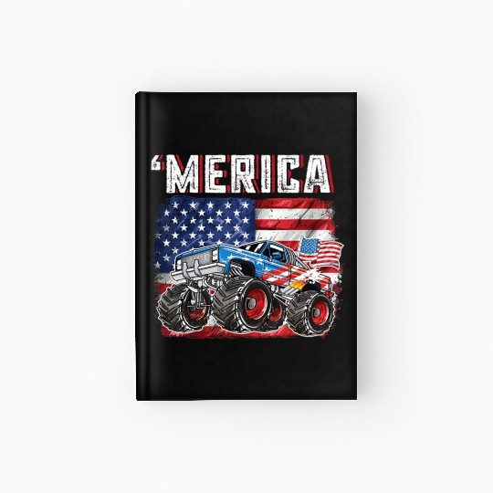 Monster Truck USA Merica Men Boys 4th of July Hardcover Journal