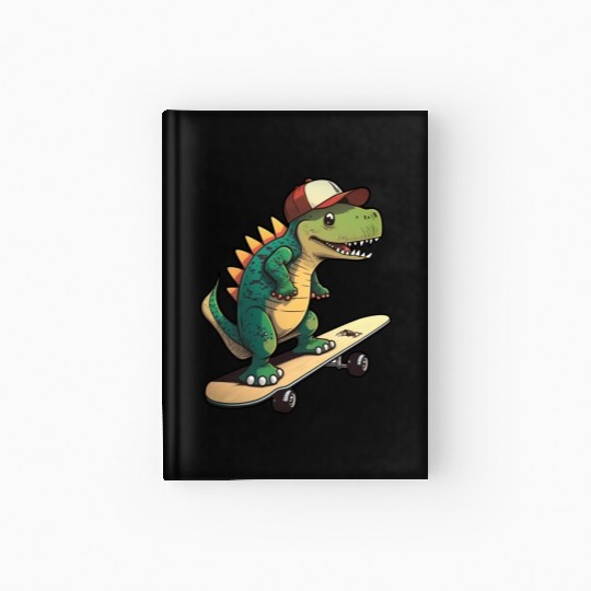 Cute dino on skateboard with basecap cartoon style Hardcover Journal