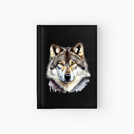 Watercolor Grey Wolf Portrait Hardcover Journal