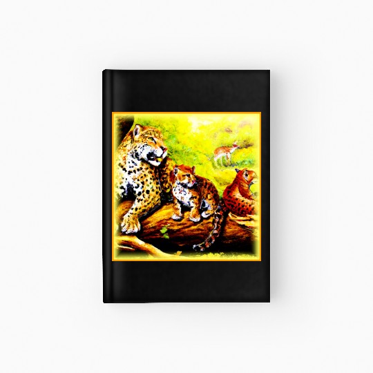 Jaguar Mom and Cubs Relaxing in Jungle. Buy Now Hardcover Journal