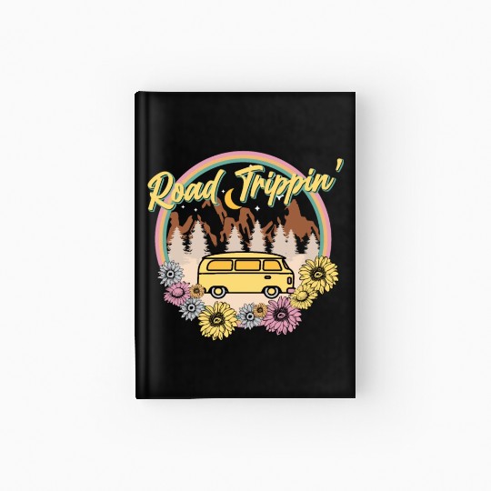 Retro Groovy Road Trip Hardcover Journal with Van Flowers