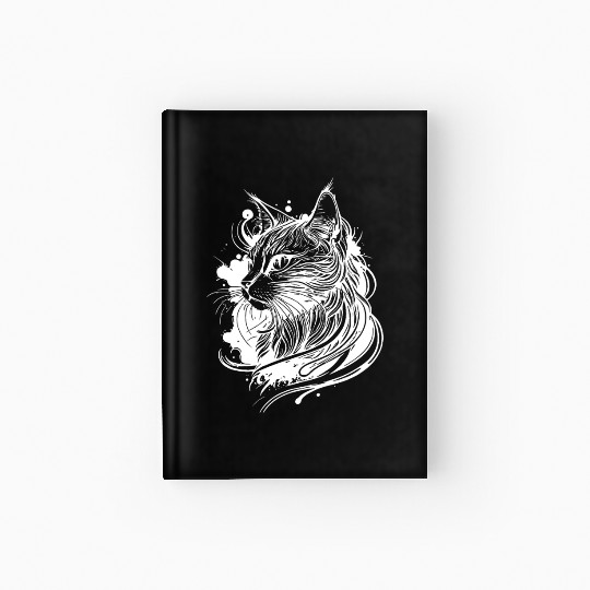 Cute Space Cat In Tattoo Style Hardcover Journal