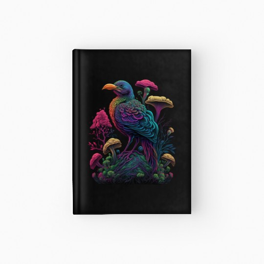 trippy patterns psychedelic Mushroom phoenix bird Hardcover Journal