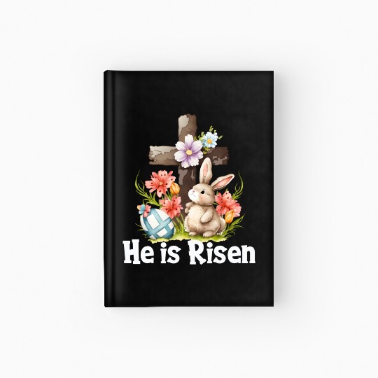 He Is Risen Cute Bunny Christianity Cross Hardcover Journal