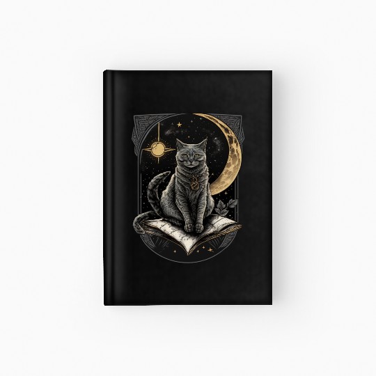 The Moon Tarot Card Celestial Cat Occult Ritual Hardcover Journal